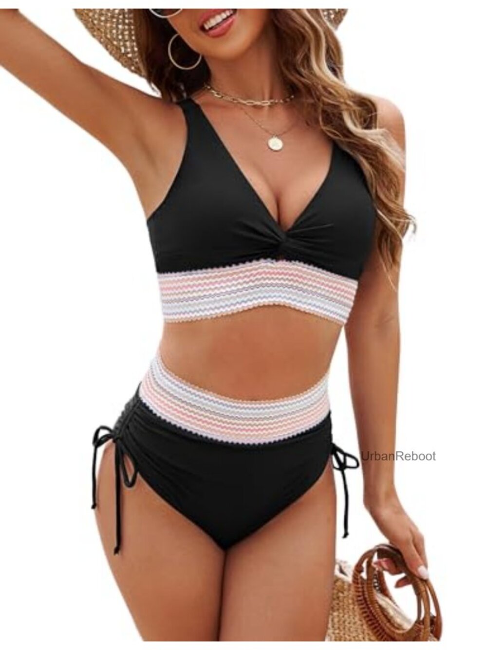 High Waisted Bikini Set Tummy Control Swimsuits Adjustable Straps Push Up